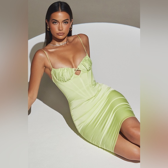 House of CB Nathalia Midi Dress Satin Pistachio Green Size Large - Picture 11 of 16